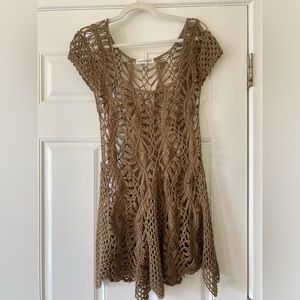 boho crochet mini dress with handkerchief hem